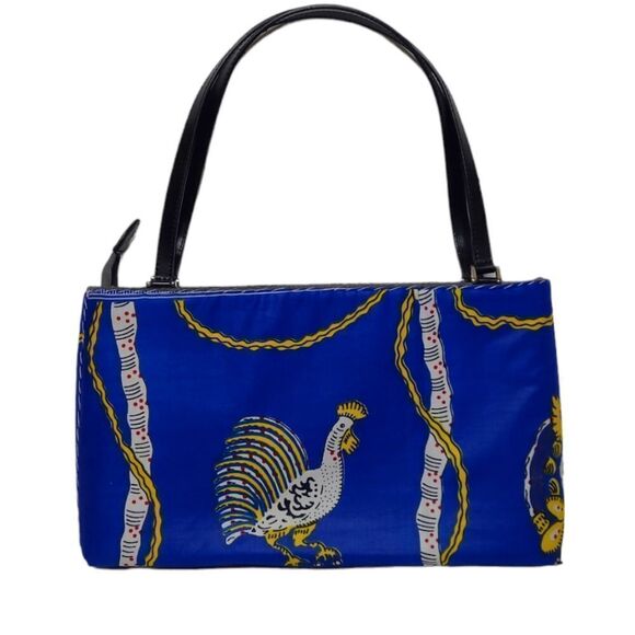 VINTAGE 90s/Y2K blue rooster print structured hand‎ bag purse - Picture 1 of 8